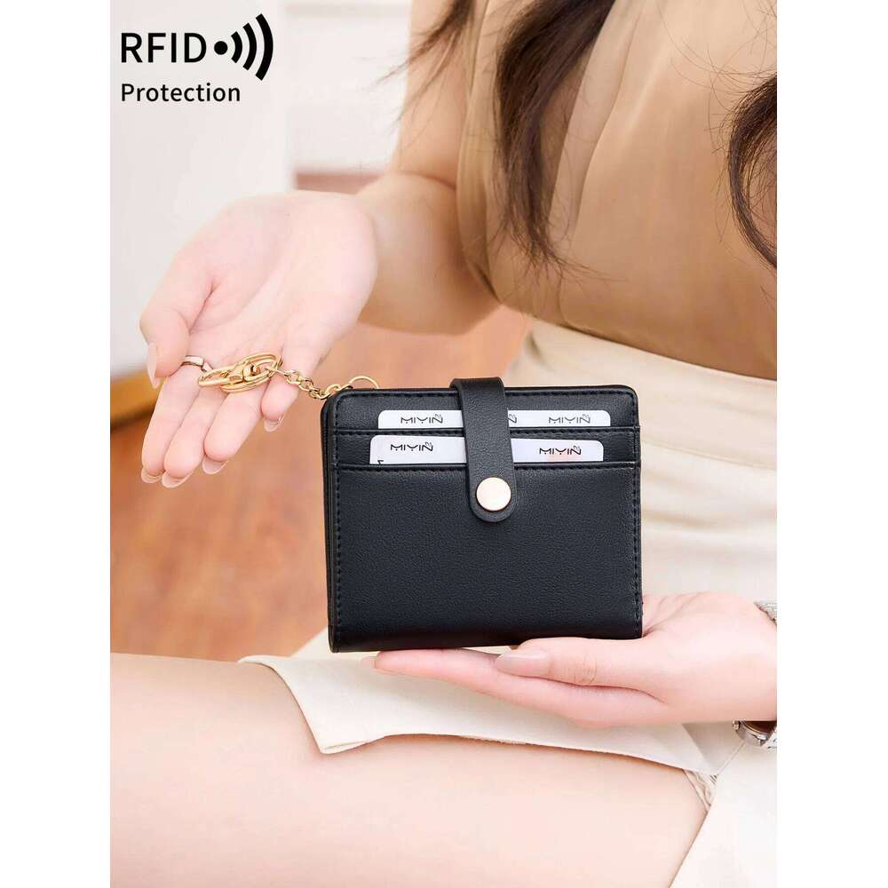 MIYIN Ultra-thin women's wallet RFIDshielded bi-fold credit card/ID card holder minimalist short zipper coin purse with keychain C260304