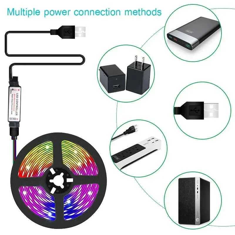 1M-30M LED Strip Light Touch Bluetooth App 5050 RGB Led Lights Flexible Ribbon Luces Led DC5V USB TV BackLight Room Decoration H260304