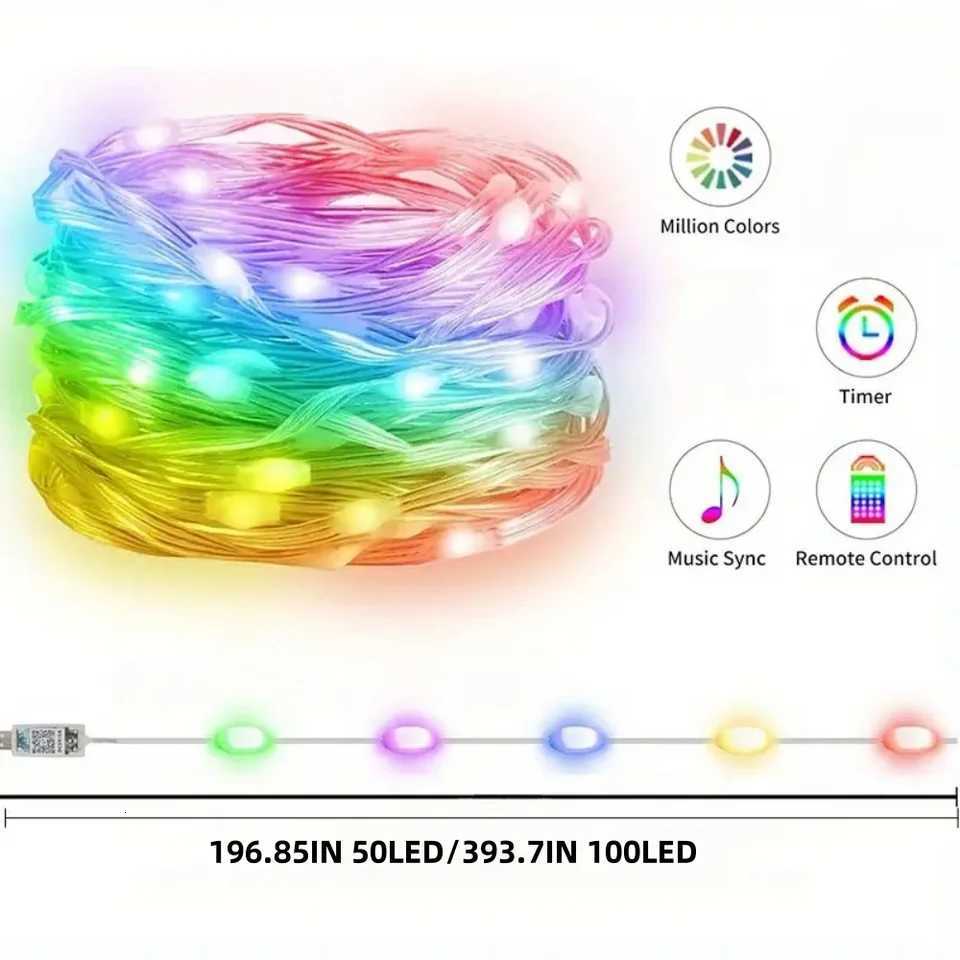1PC 50/100/200LED USB LED String Fairy Lights RGB Sound-Activated String Lights for Home Party Wedding Bedroom Decor H260304