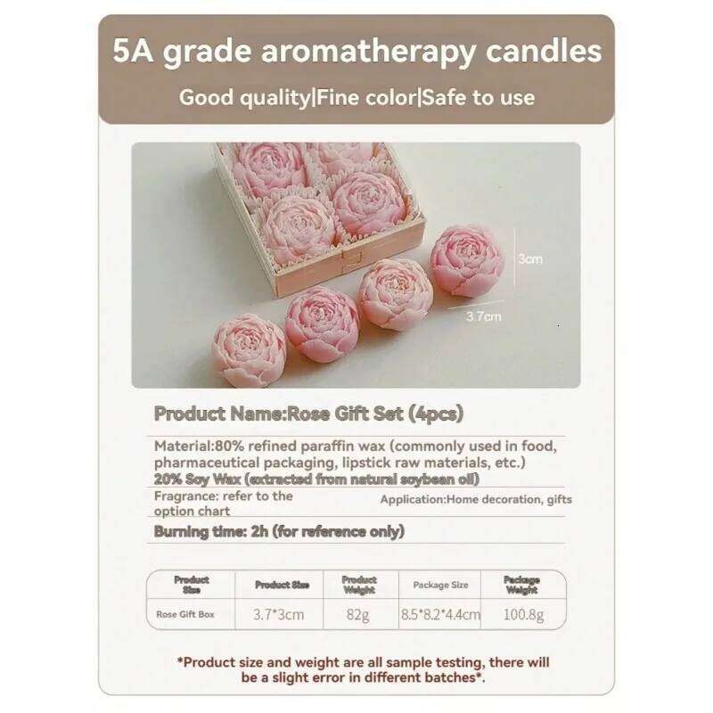 Set of 4 Pink Flower Shaped Soy Wax Gift Box Handmade Smokeless Decorative Candles for Home Decoration Birthday Wedding Gifts W260304