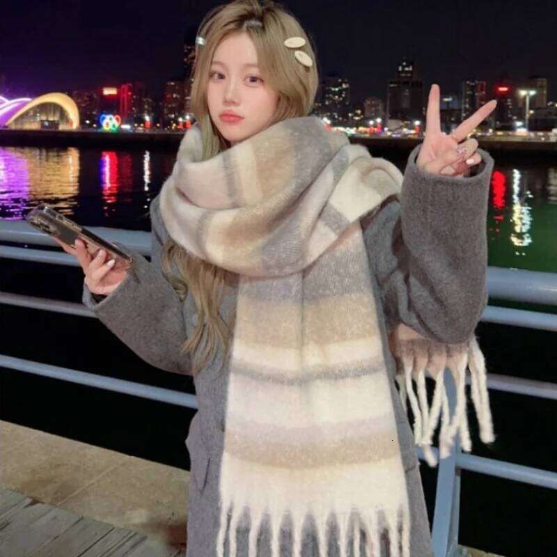 Luxury Warmer Khaki Scarf Women Winter Thickened Tassel Pashmina Shawl For Men Faux Cashmere Warps Autumn Ladies Blanket XJ260304