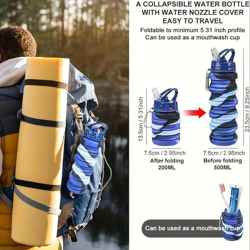 Silicone Foldable for Sports Leakproof BPA Free with Carabiner Collapsible Cycling Water Bottle S260303