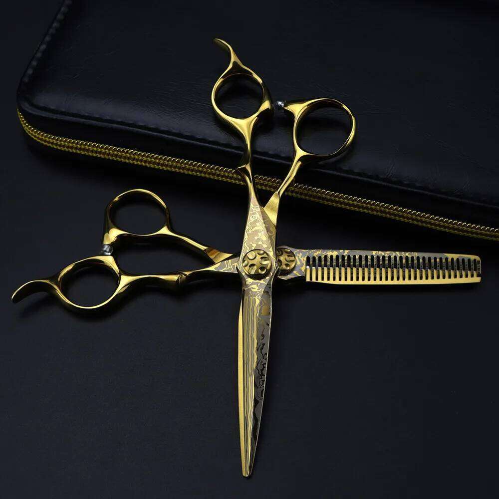 Professional 6 '' Gold Damascus cut hair screw cutting barber tools haircut thinning shears hairdresser scissors H260303