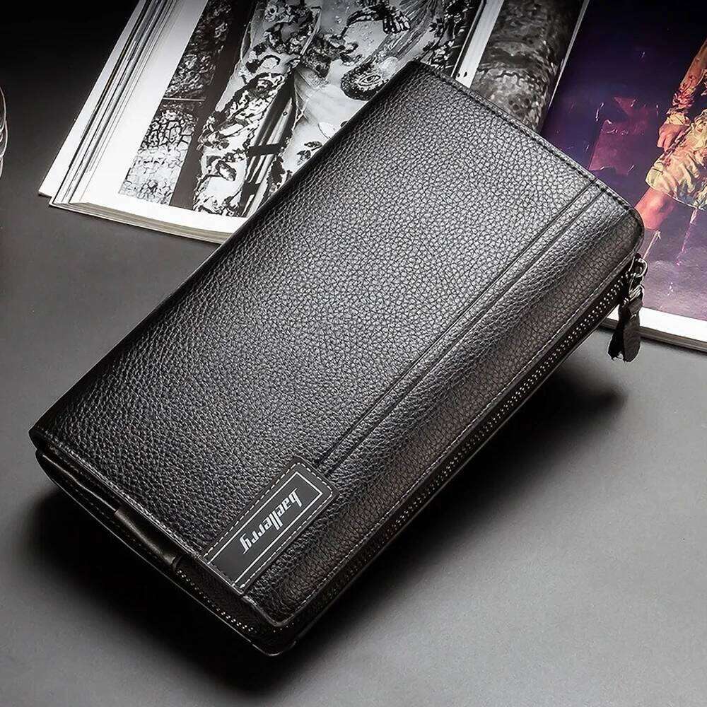 Men's Slim Long Wallet PU Leather RFID Protection Zipper Multi-Card Slots Business Essentials C260304