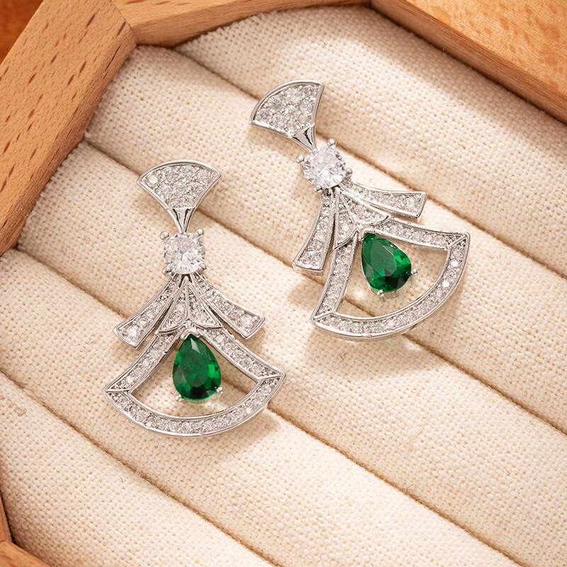 Fan-shaped Natural Red Agate Full Diamond Earrings High Version Internet Celebrity Skirt Earrings For Women