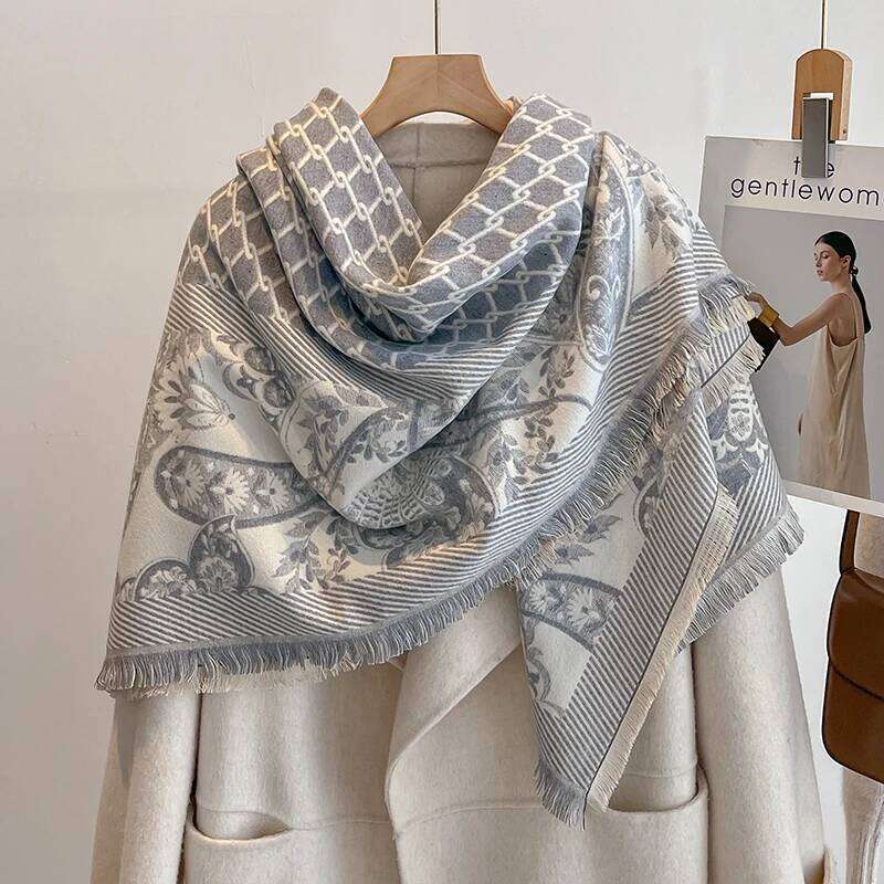 2025 Women's Luxury Brand Winter Cashmere Scarf - Tasseled Damask Printed Pashmina Shawl, Warm Wrap & Foulard Poncho XJ260304