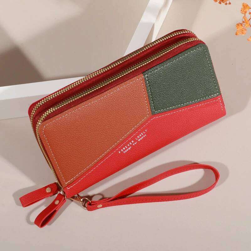 Lychee patterned Women's Wallet with Double Zipper, Large Capacity Multiple Card Slots, Phone Pouch, Casual PU Leather Clutch Ba C260304