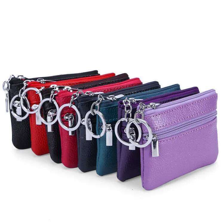 Genuine Top Grain Leather Coin Purse with Key Ring Mini Durable Wallet for Cash and Coins, Portable Money Pouch C260304