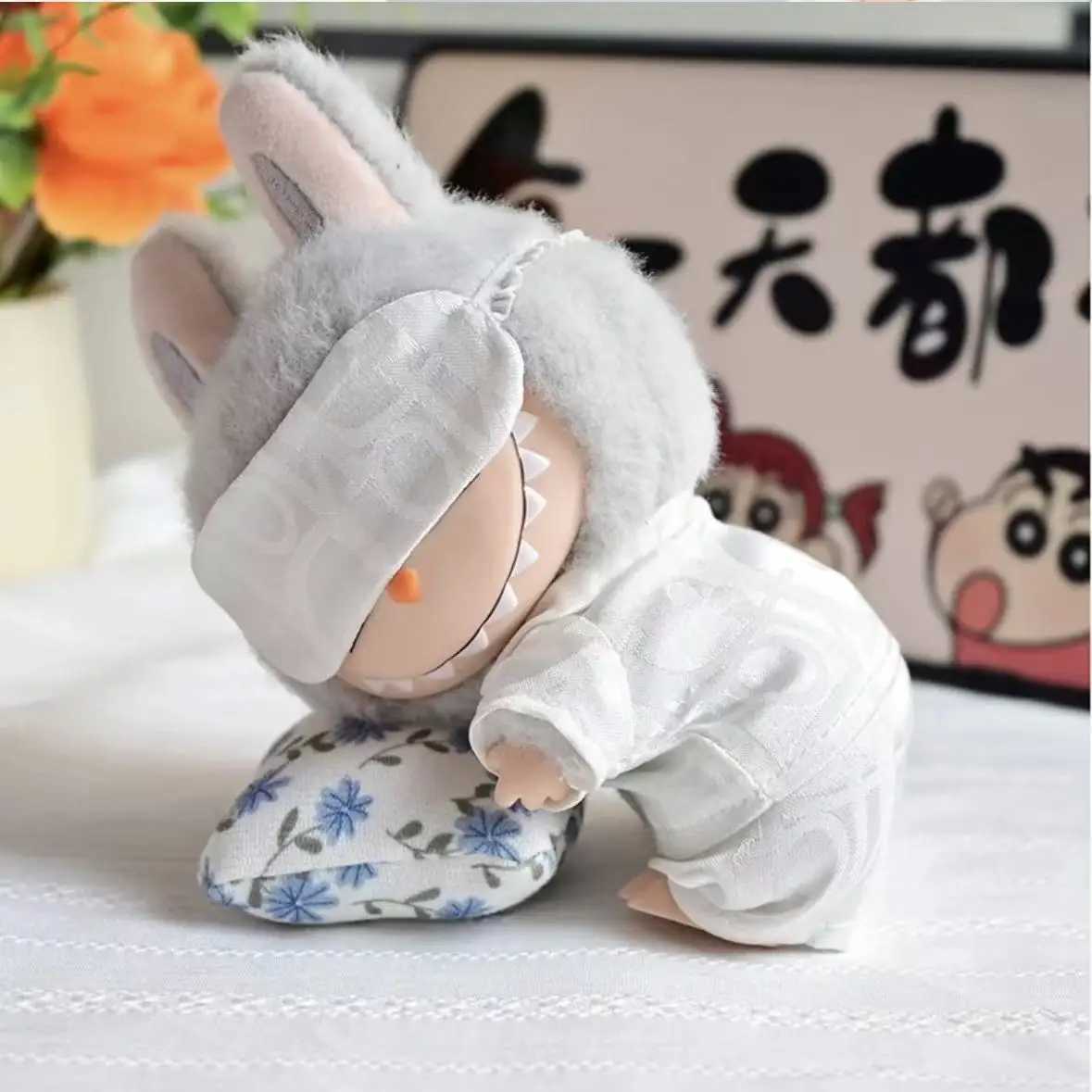 Labubu 15-17cm Pajama Set - 3-Piece Sleepwear with Eye Mask for V1/V2/V3, Kawaii Doll AccessoriesT260304