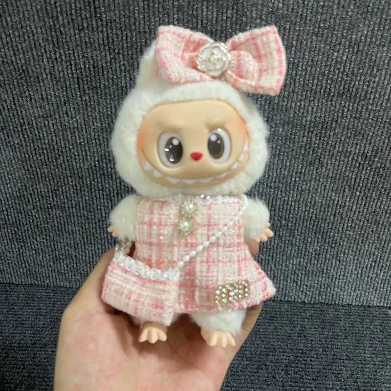 Classic Black Tweed Set with Camellia Bow, Pearl Bag & Shoes for 17cm V2 Labubu Dolls Luxury Outfit AccessoriesT260304