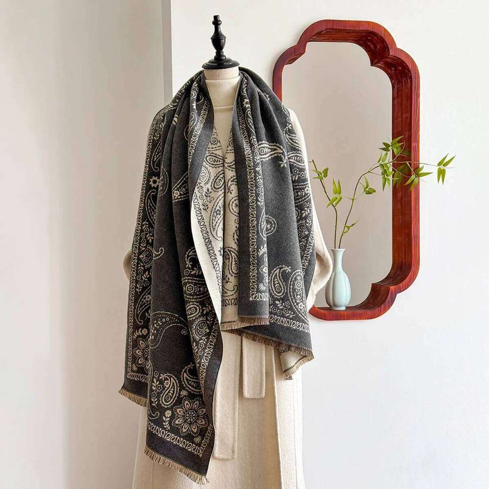 2025 Luxury Brand Cashmere Scarf for Women - Winter Geometric Printed Tasseled Shawl, Pashmina Wrap & Bandana Poncho XJ260304