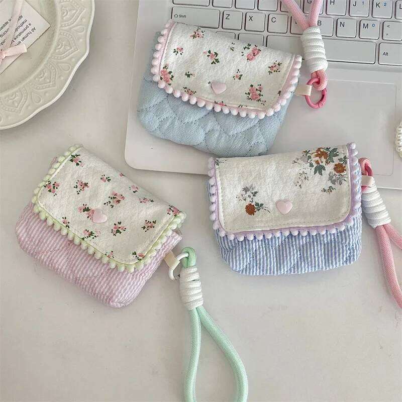 Ladies' Coin Purses Pure Cotton Floral Sweet Cute Earphone Ne CCD Camera Storage Bags Portable Compact Handheld Wallets For Girl C260304