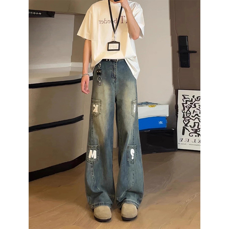 Tall Men's Extended Scimitar Jeans American High Street Style Multi-pocket Design Cargo Pants Designer Pants Straight-leg Slightly Flared Trousers