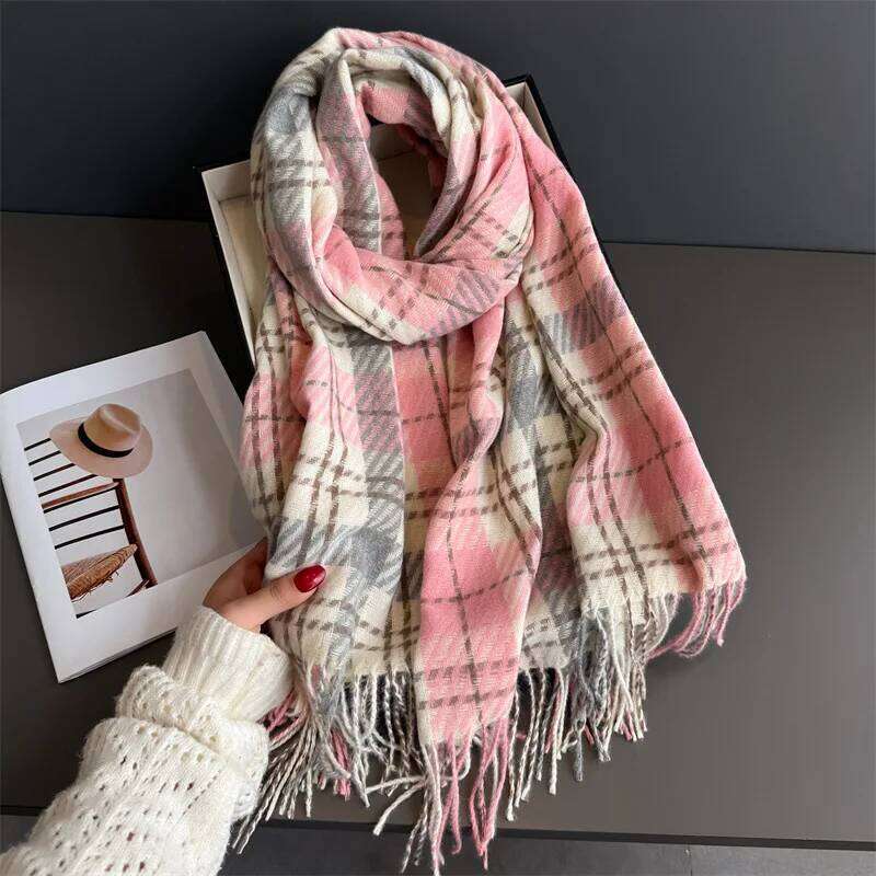 Winter Neck Warmer Scarf Women New Autumn Thickened Tassel Pashmina Shawl Faux Cashmere Warps Elegant Ladies Blanket For Men XJ260304