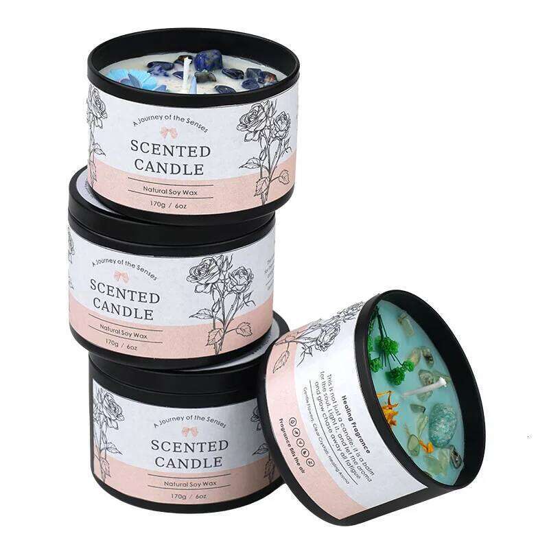 8x6cm Jar Wax Dried Flower Crystal Candle, Indoor Light Scented Birthday And Festival Gift W260304