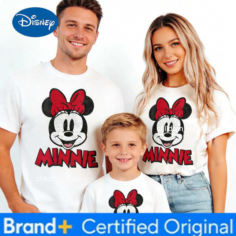 Disney 2026 Summer Minnie Graphic T-shirt Parent-child Family Adult Children Fashion Cotton Short-sleeved Loose Casual Shirt H260304