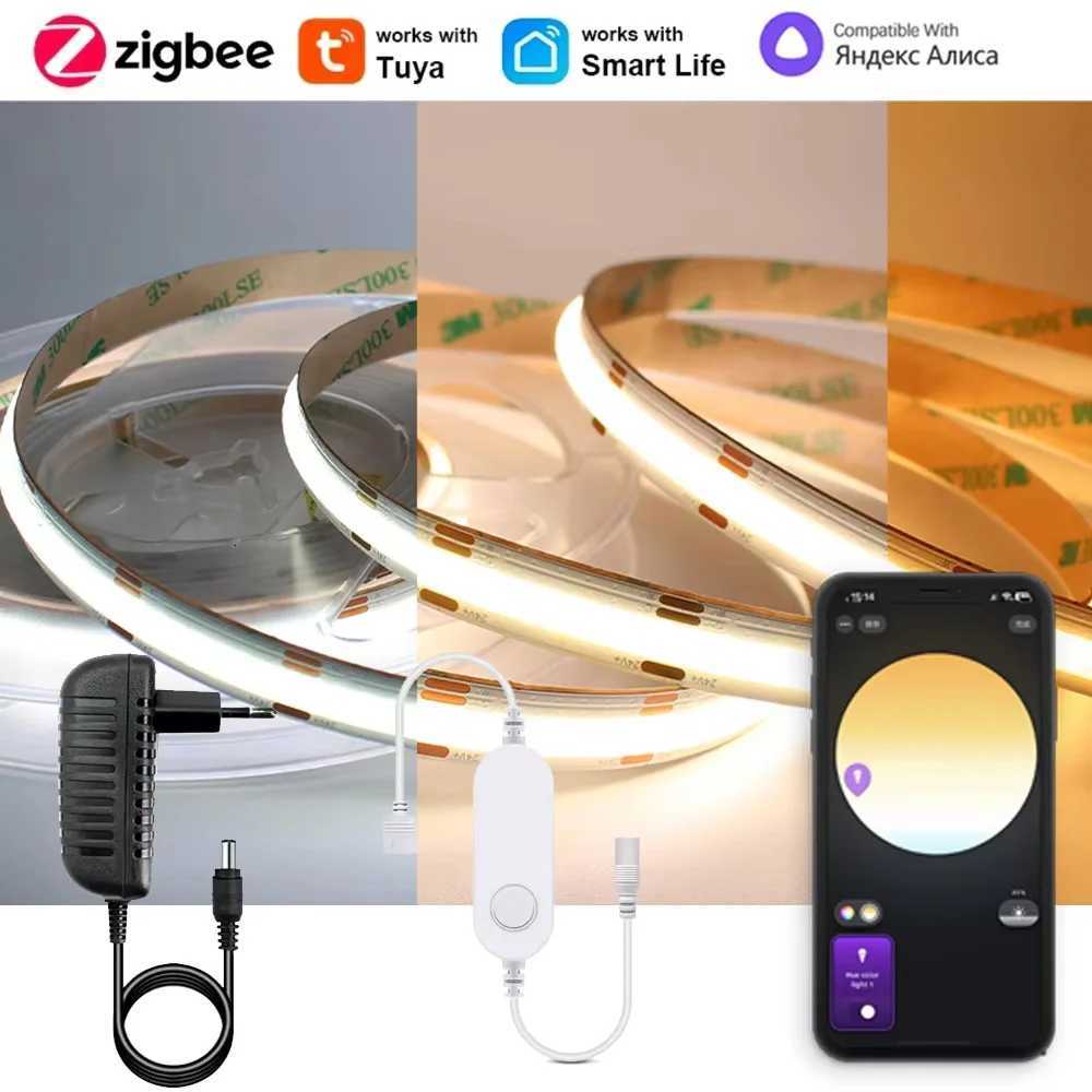 1M-5M Zigbee 30 CCT COB LED Strip DC 24V Double Color LED Tape Linear 2700K-6500KRA90 Tuya Zigbee Dimmable for Smartthing Alexa H260304