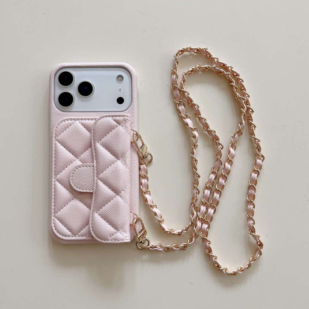 2026 New Model Phone case for iPhone Chic style lychee pattern card slot case iPhone 17 with crossbody strap suitable for 15/16/17 Pro Max three guara