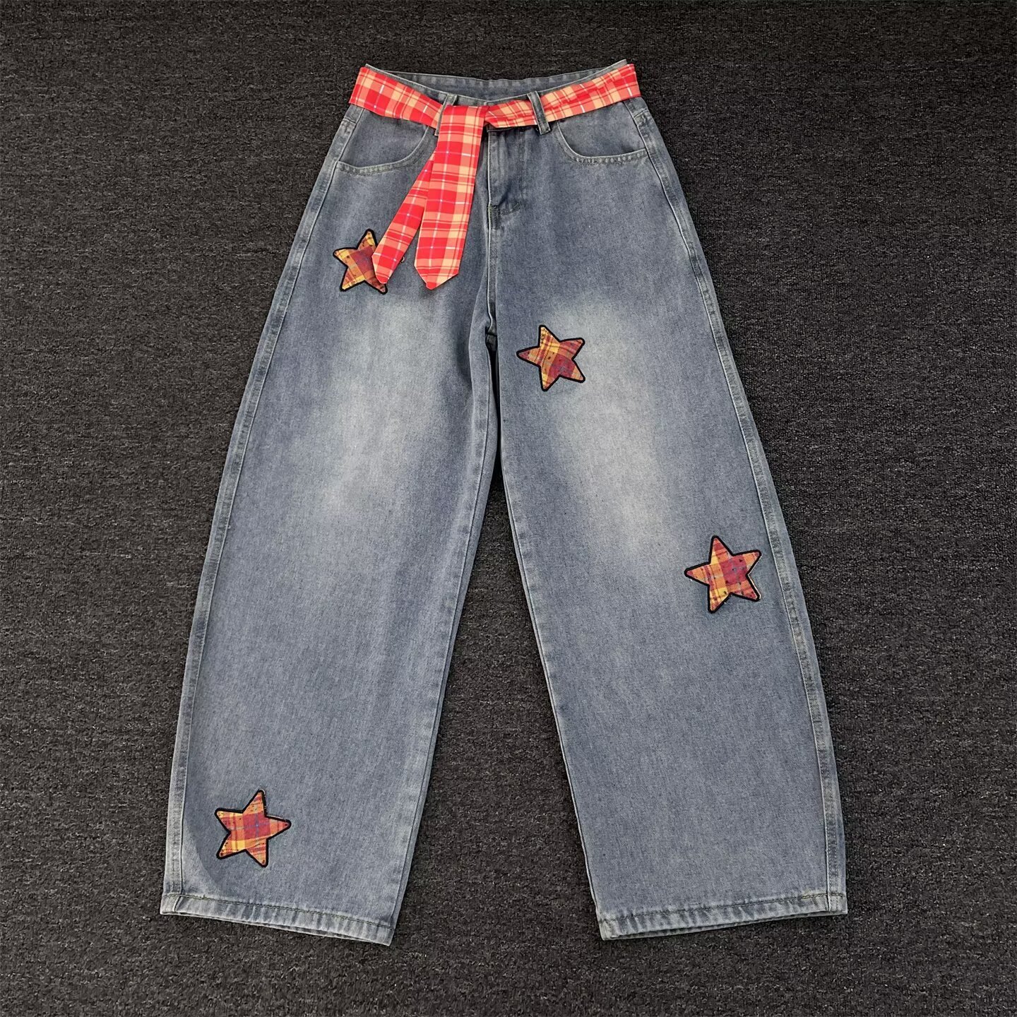 Blue Women's Jeans With Floral Embroidery Washed Straight-leg Pants Trendy Design Designer Pants Loose And Versatile Long Pants
