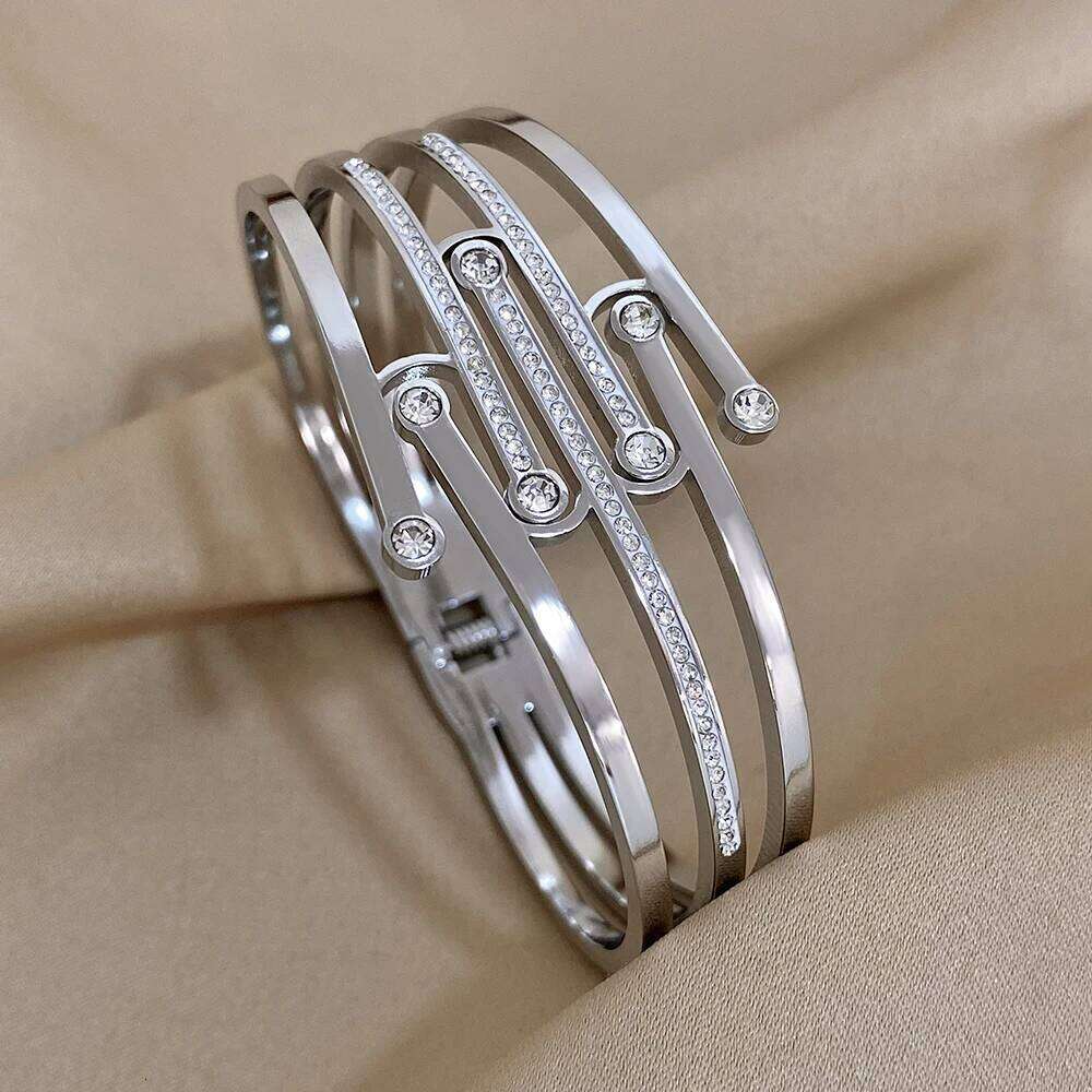 Greatera Inlaid Cubic Zirconia Intersect Stainless Steel Bangles Bracelets for Women Chunky Gold Plated Waterproof Jewelry 2023 XJ260303