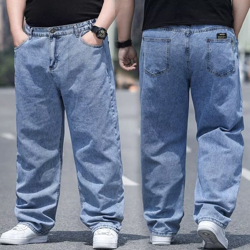 Plus-size Designer Pants Men's Jeans Loose Straight-leg Casual Versatile Pants For Fat Men Deep Crotch Durable Men's Trousers