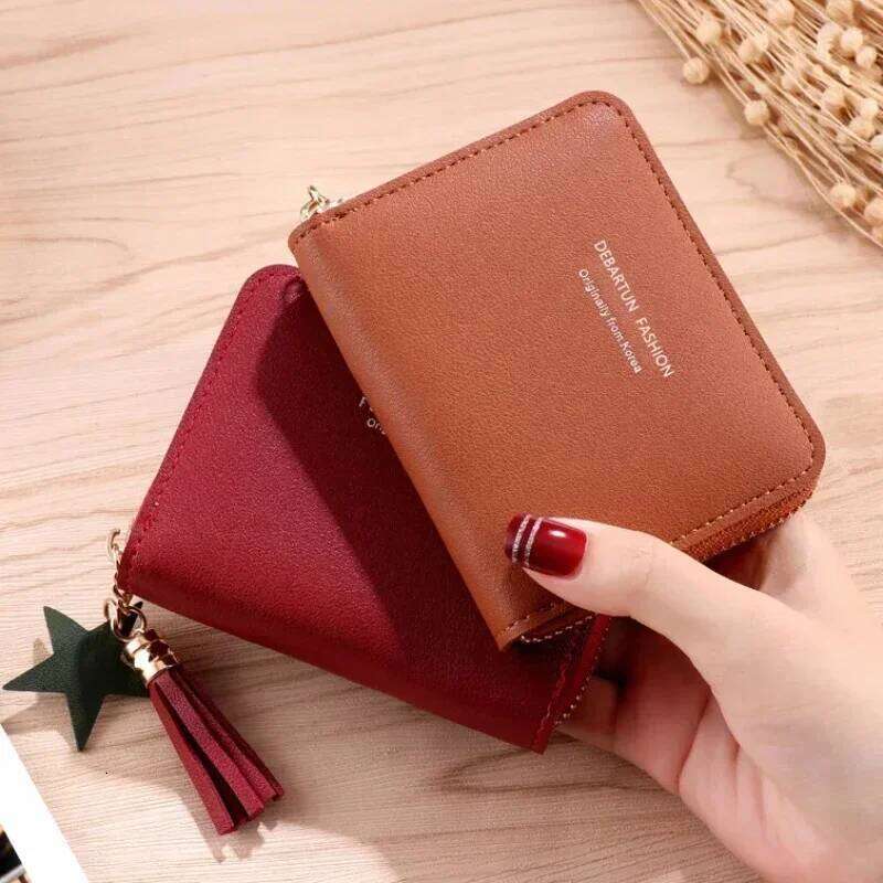 PU Leather Short Tassel Wallets for Women Cute Mini Korean Female Girls Zipper Coin Purses Wallet Small Card Money Bags C260304