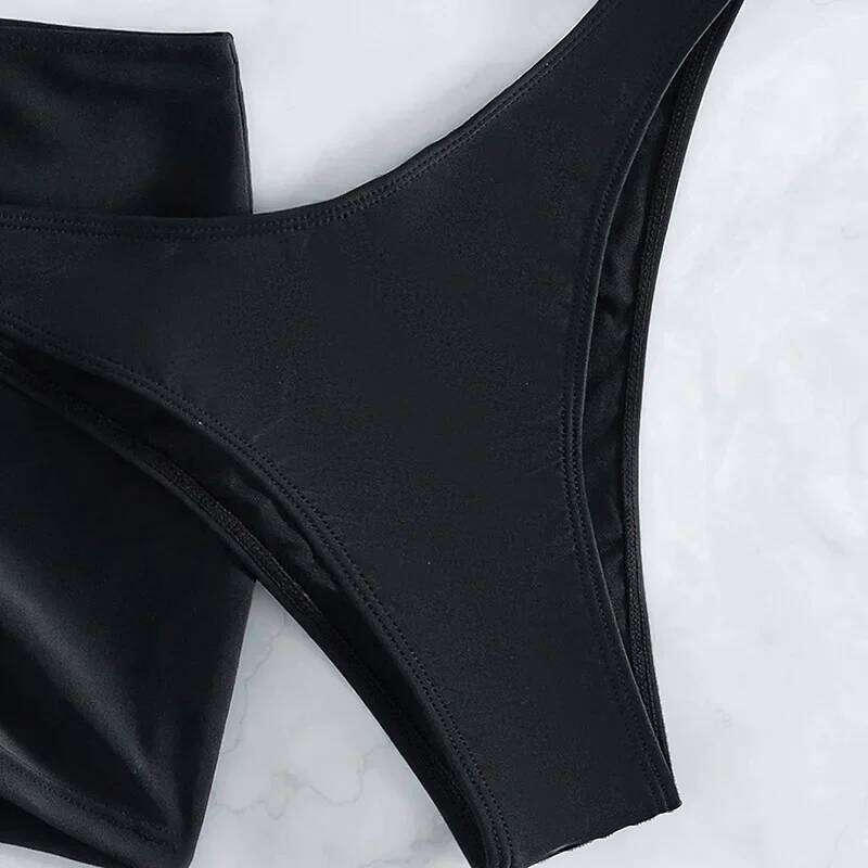 3 Piece Solid Halter Bikini 2025 Women Sexy Swimsuit & Beach Skirt Black Swimwear Bathers Bathing Swimming Suit Female Beachwear Y260303