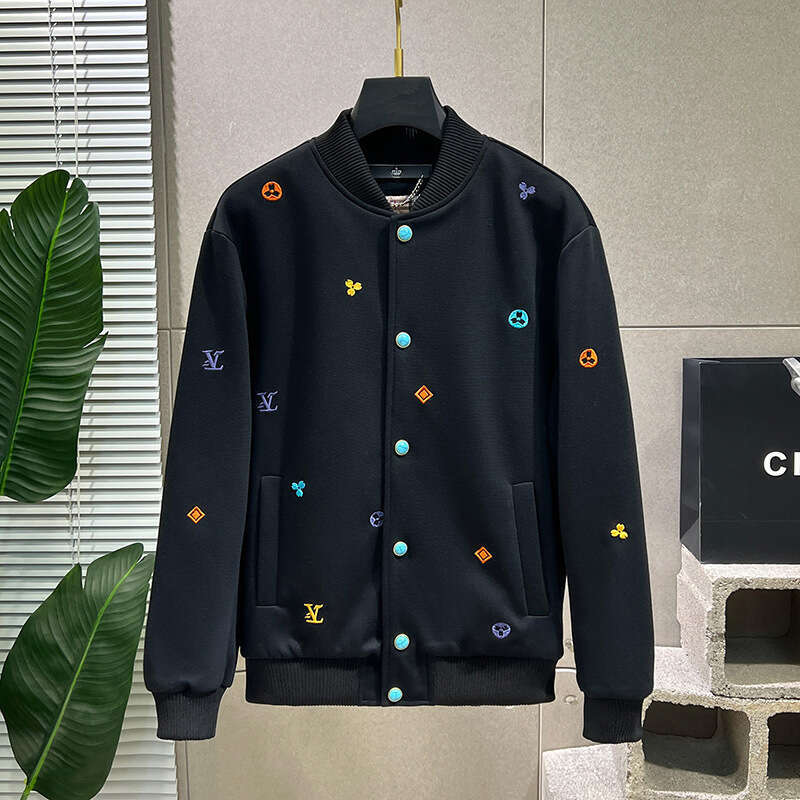 Heavy Embroidery Spring New Turquoise Button Trendy Loose Versatile Baseball Jacket For Men