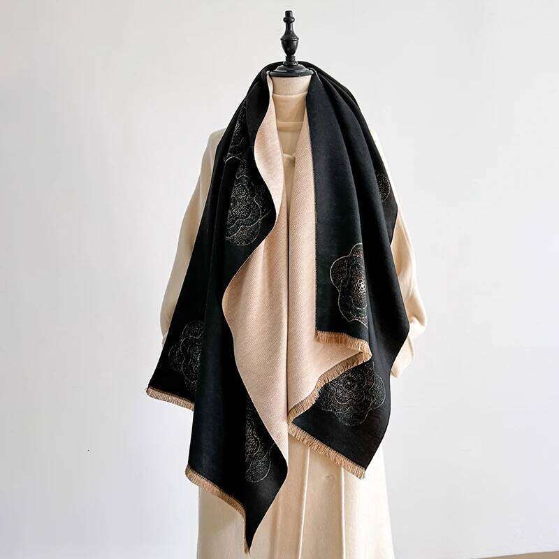 Luxury Designer Brand Winter Blanket Scarf Shawls for Women - Warm Floral Pashmina Print Large Wrap Imitation Cashmere Foulard XJ260304