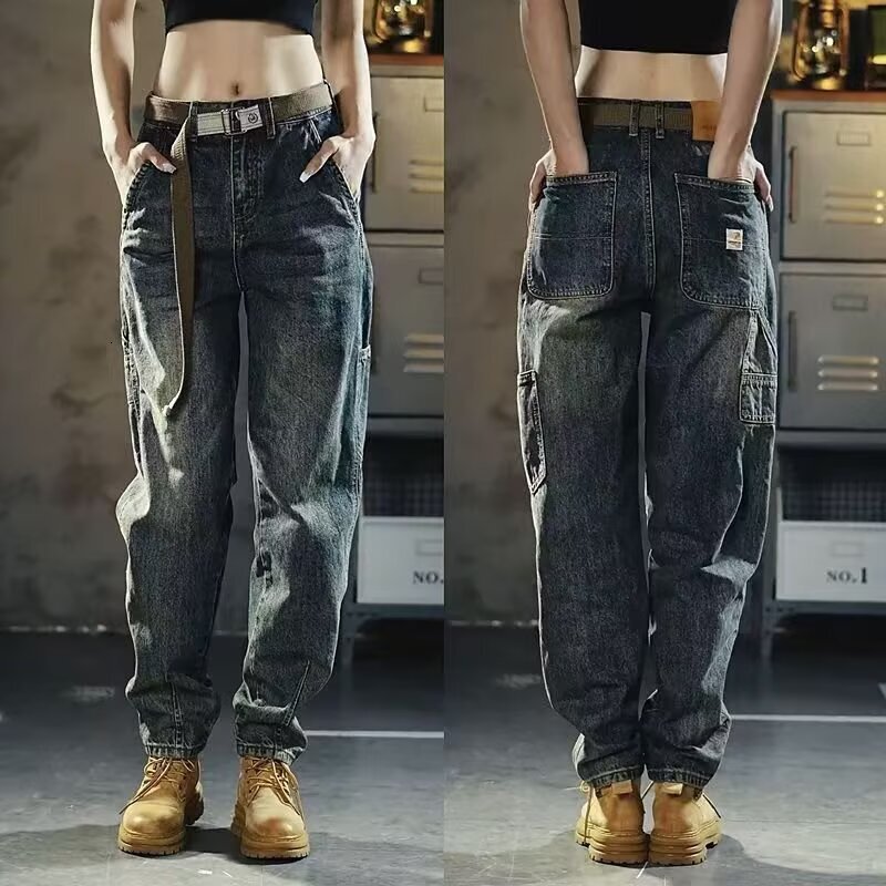 Washed Micro-elastic Wide-leg Long Jeans Heavy-duty American Retro Style Spring Designer Pants And Autumn Straight-leg Trendy Mid-rise Regular Fit For Teenagers