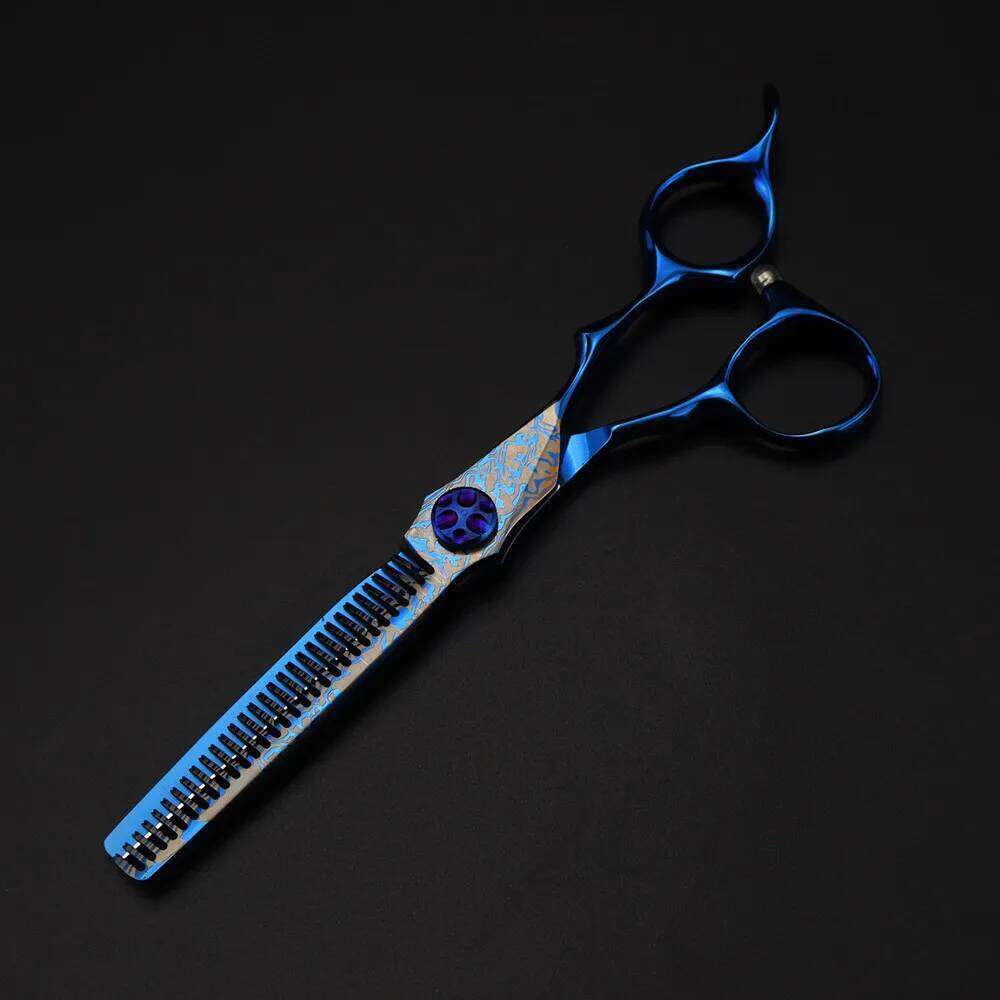 Professional 6 '' Blue Damascus hair cutting Gem screw haircut thinning barber tools steel shears Hairdressing scissors H260303