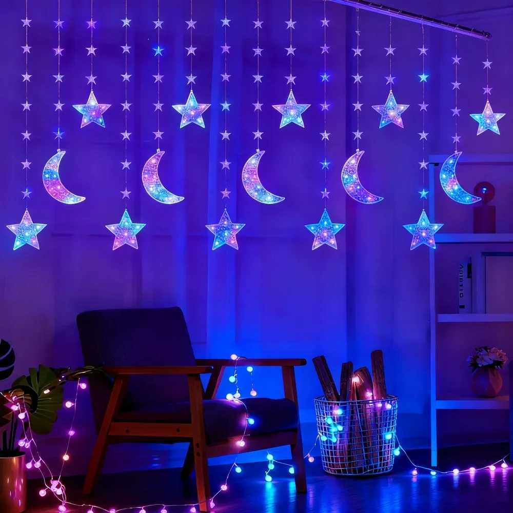 Moon/Star/Love Heart Christmas Lights LED String Lights Fairy Curtain Light for Holiday Wedding Party Room Decoration Strip Lamp H260304