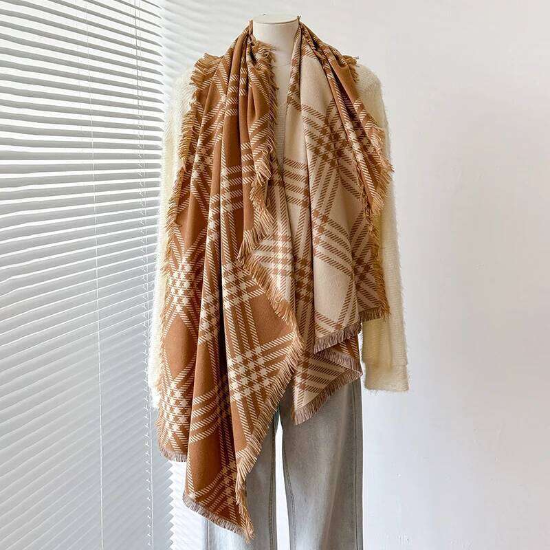 Women's Warm Imitation Cashmere Striped Scarf - Simple Thick Jacquard Design Shawl for Autumn & Winter XJ260304