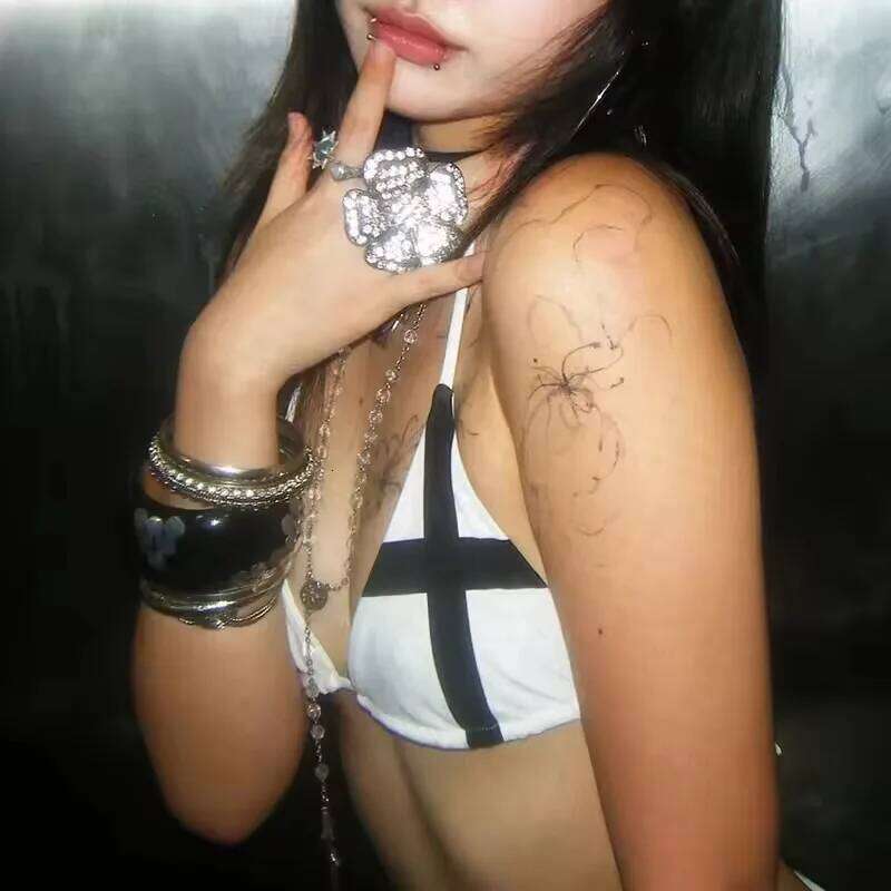 2026 Personalized Summer Beach Women's Wear Hanging Neck Bikini Set Cross Print Low Waist Sexy European and American Y260303