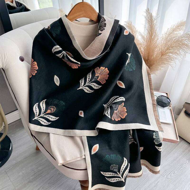 New Women Fashion Brand Fallen leaves Scarf Luxury Autumn Winter Warm Shawls Print Scarve Pashmina Mujer Femme Foulard Bufanda XJ260304