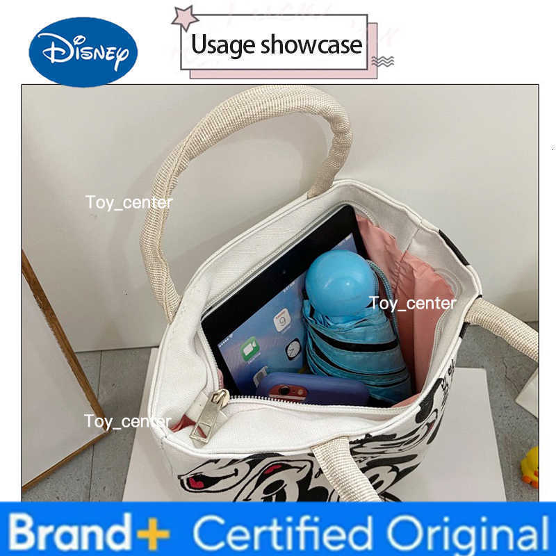 Disney Mickey Mouse Tote Bag Small Canvas Women Handbag Student Lunch Pouch Picnic Travel Bento Cartoon Shopping Bag with Zipper H260304