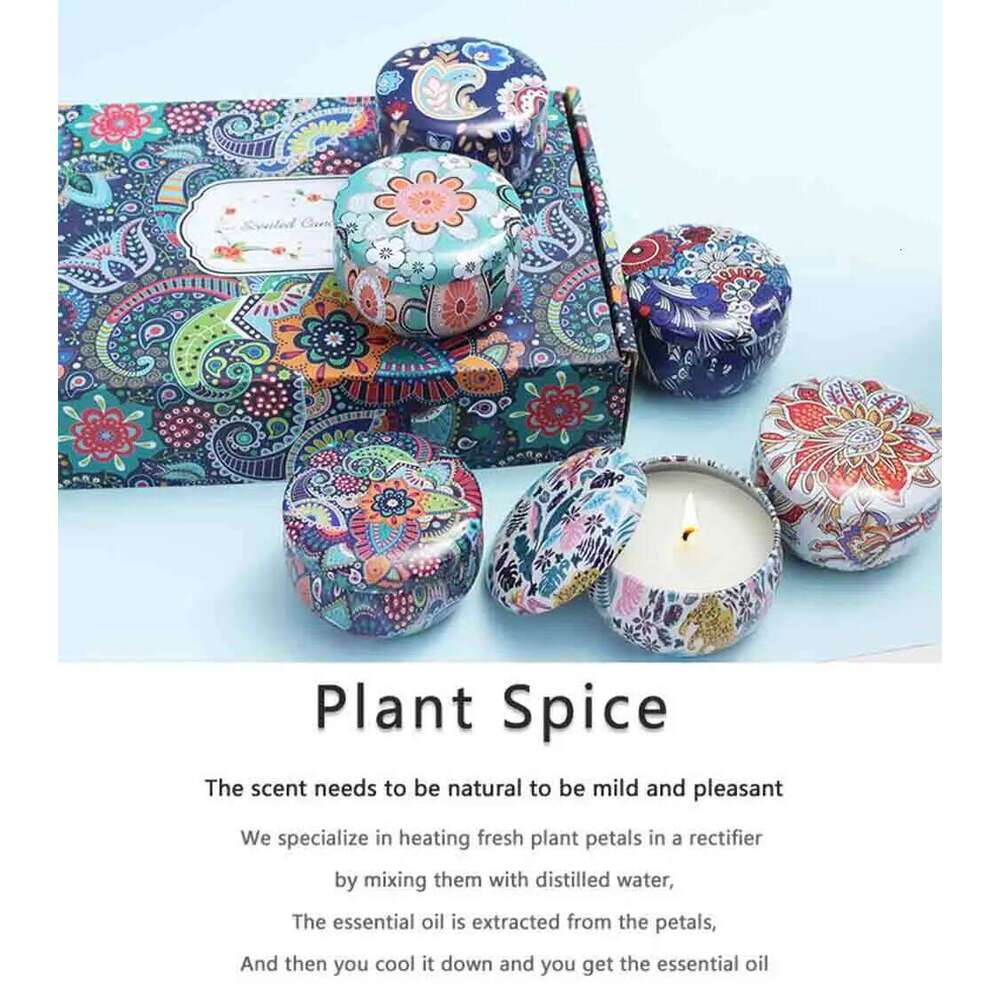 6PCS/Set Scented Box Vintage Flower Rose Lavender Candle Jars Soy Wax Fragrance Candles Wedding Birthday Gift Home Decor W260304