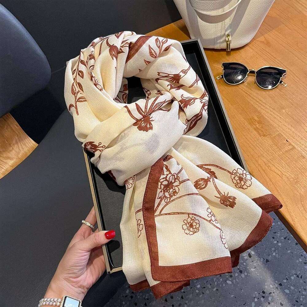 Luxury Long Floral Scarf Women Elegant Shawl Warps Minimalist Ladies Hijab Neckerchief Soft Stain Scarves For Travel Beach XJ260304
