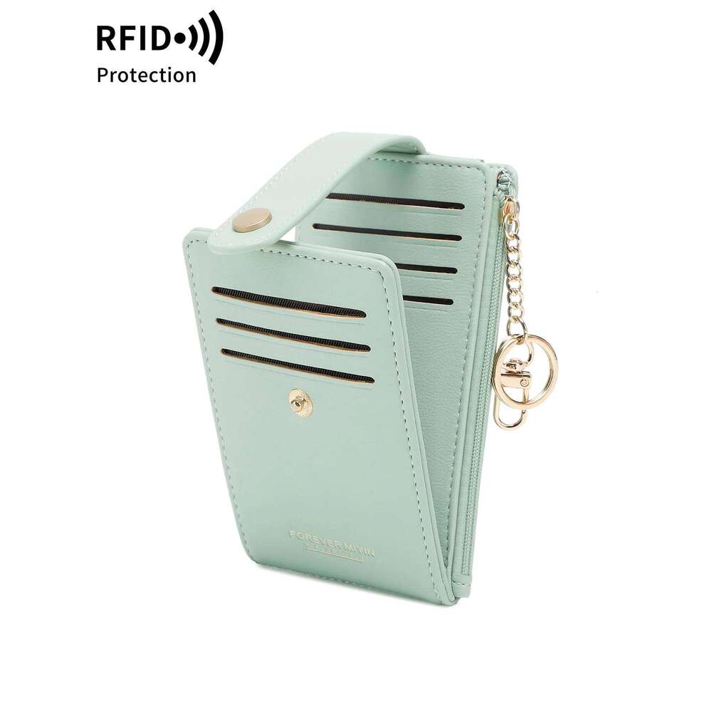 Stylish vertical folding card ultrathin womenswallet bifold multi-card holder zippered coin purse clutch bag with keyring C260304