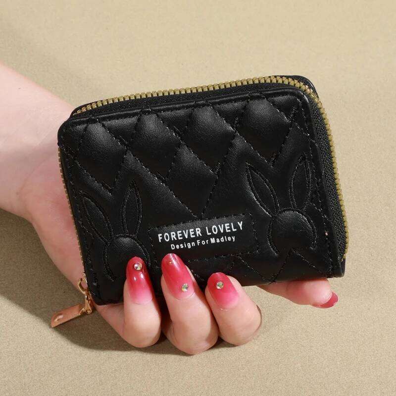 Women's Letter Graphic Mini Wallet, Faux Leather Coin Purs, Minimalist Solid Card Holder C260304