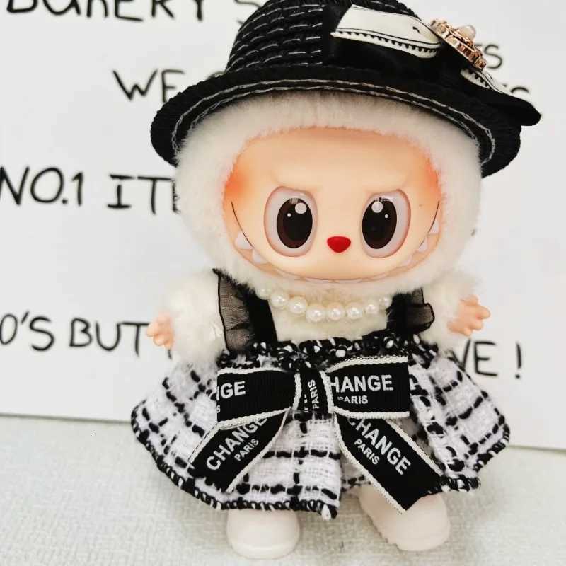 Fashionable Black-and-White Tweed Set with Hood, Dress & Hat for Labubu Sitting Party Gen 1 & 2 Dolls Trendy AccessoriesT260304