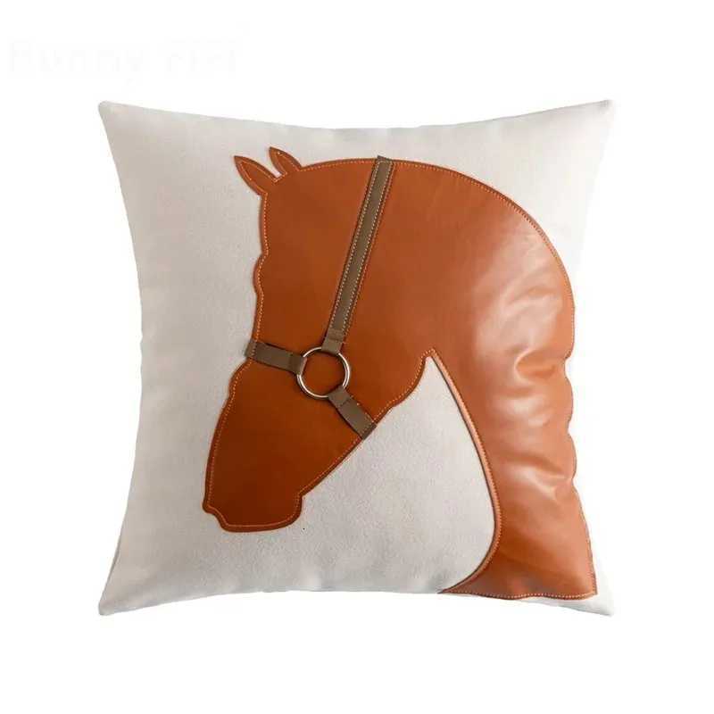 Faux Leather Horse Cushion Cover, Buckle Decor for Sofa Home CarT260304