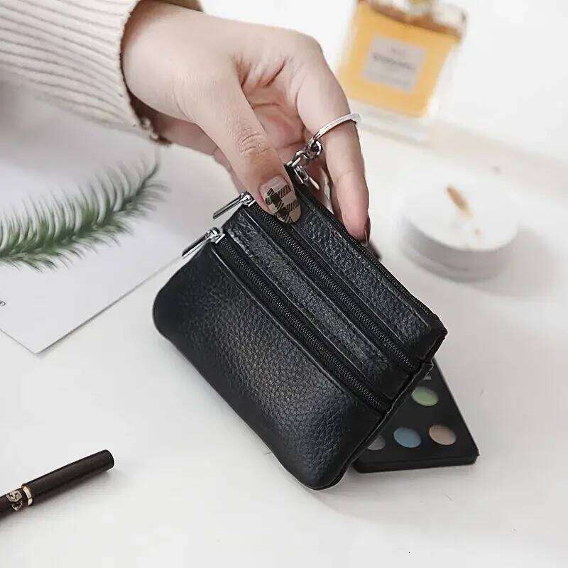 3 Zipper Bag Genuine Leather Pocket Money Coin Purses Small Wallet Women's Home Key Multifunctional Credit Card Holder Pouch C260304