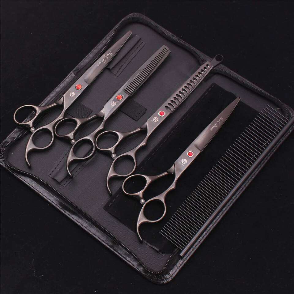 Purple Dragon Pet 7'' Stainless Dog Groomming Scissors Kit Straight Thinning Chunker Curved Shears Z3003 H260303