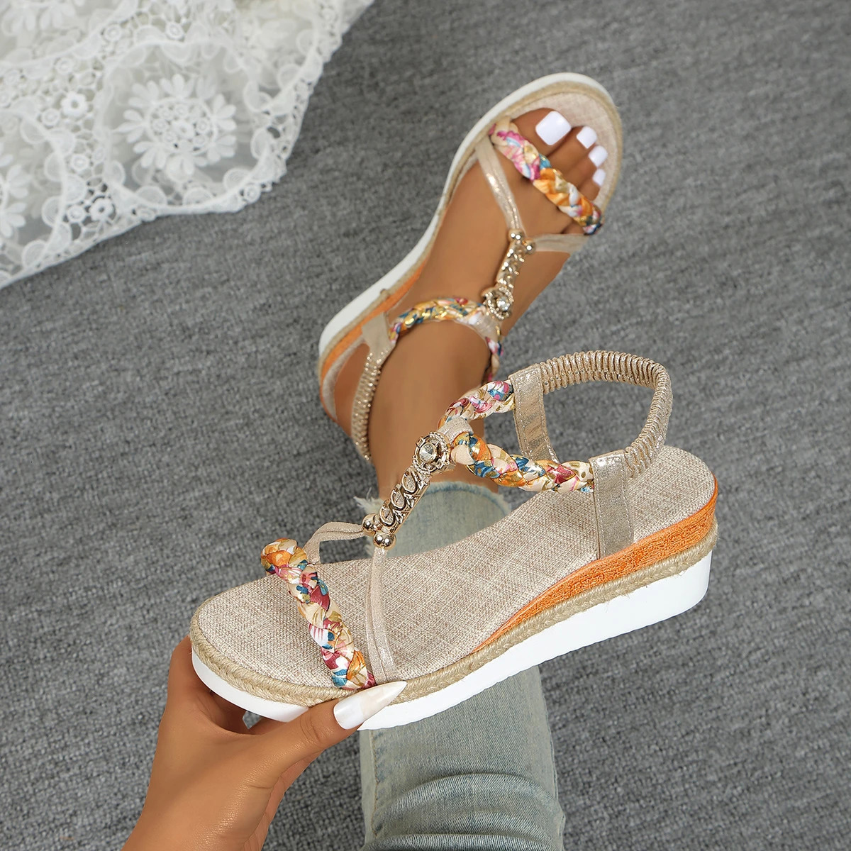 Women Wedge Sandals Summer Braided Band Platform Gladiator Sandals Woman Thick Bottom Beach Shoes Women Sandalias De Mujer 260305