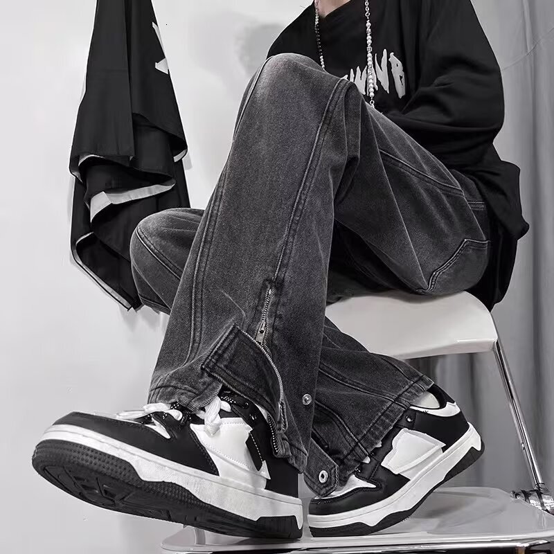 American Retro Jeans For Men Summer Vibe Workwear Pants Ins High Street Fashion Brand Side Zipper Designer Pants Slit Pants