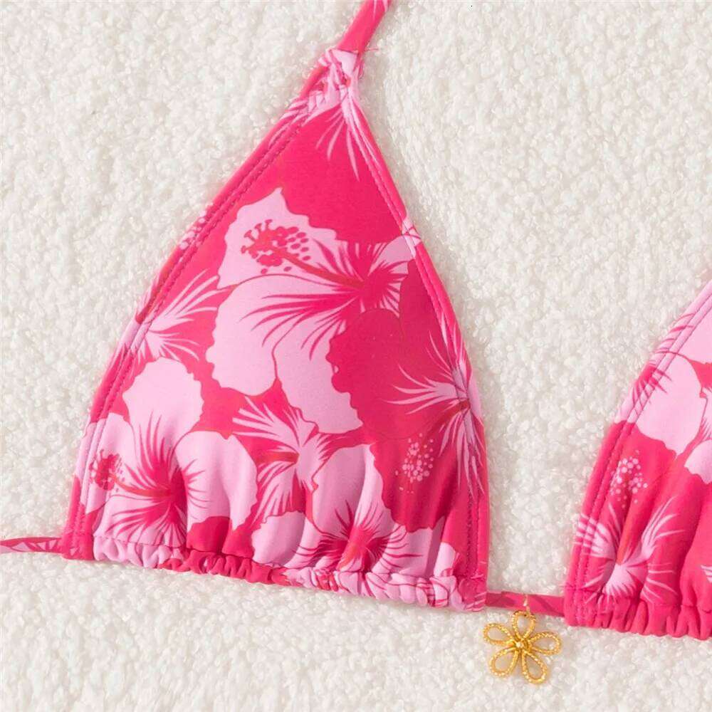 Sexy Rose Red Flower Print Micro Thong Bikini Women Swimwear 2026 String Halter Swimsuit Swimming Wear Triangle Bikinis Sets Y260303