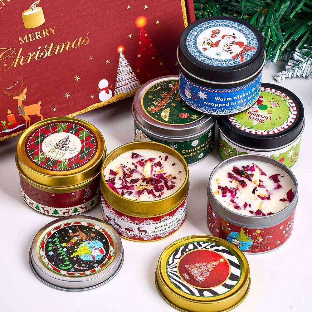 Christmas Scented Set Gift Fragrance Jar Smokeless Romantic Incense Aromatherapy Candle Stonedried Flower Soy Wax W260304