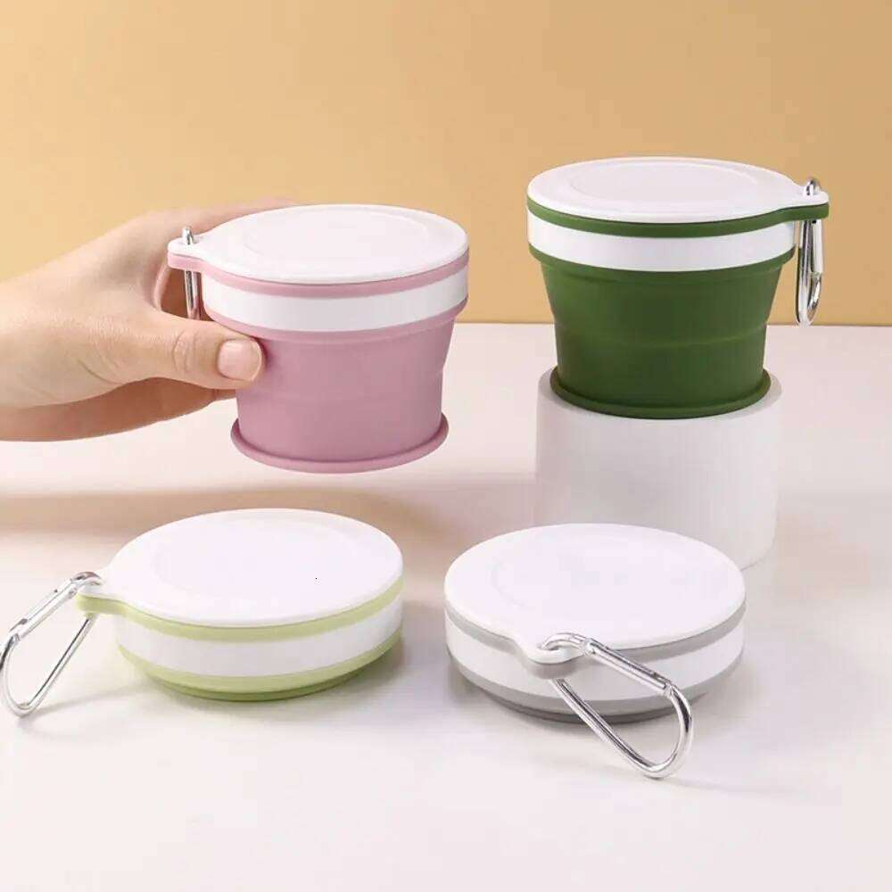 Portable Foldable Travel Mug with Carabiner Leak Proof Silicone Drinking Space Saving Reusable Retractable Camping Cup Water S260303
