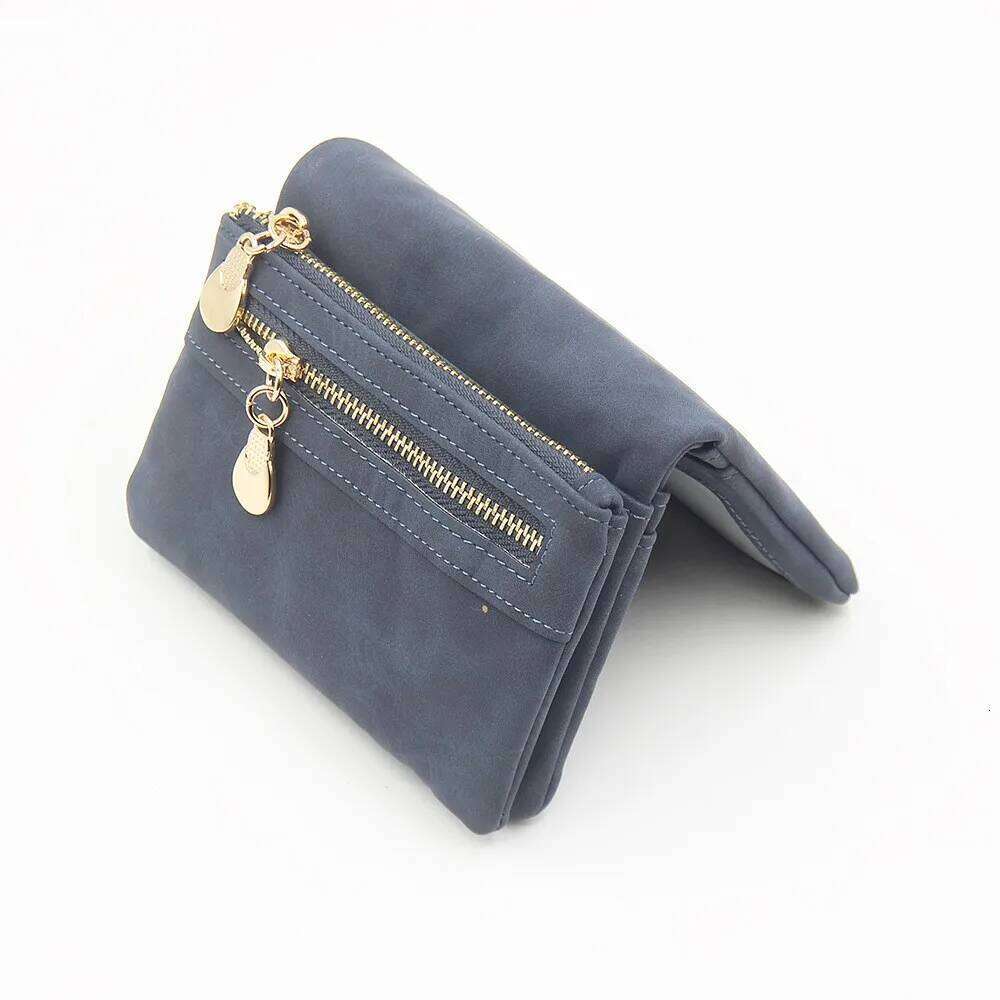 New purse for women short European and American vintage frosted double zipper multi-function folding can expand women's handbag C260304